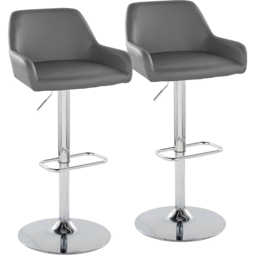 Daniella Adjustable Swivel Bar Stool in Chrome & Grey Leatherette (Set of 2)